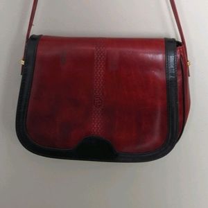Red italian leather cross body purse